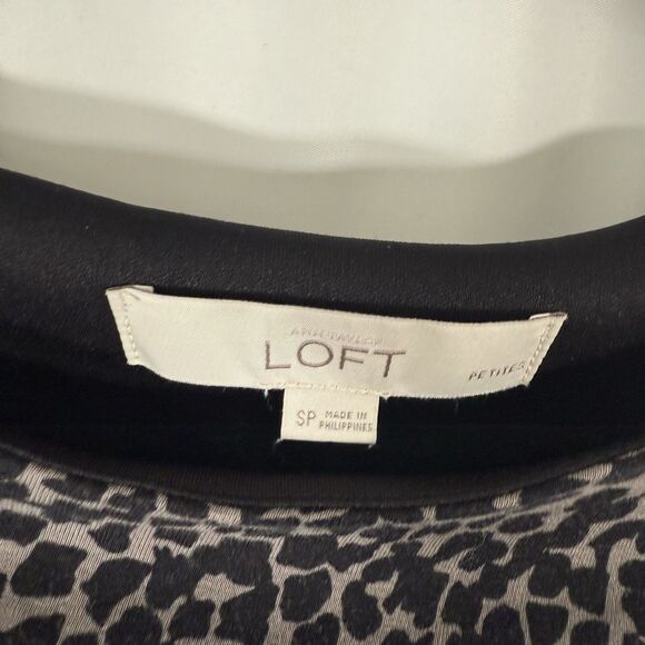 LOFT Dress Women's Small Petite Black Brown Animal Print Sleeveless Round Neck - Picture 4 of 8